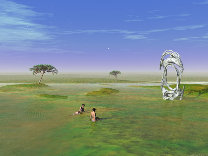 Green Water Meadows With Trees And Women, Free Desktop Wallpaper, 800x600 resolution