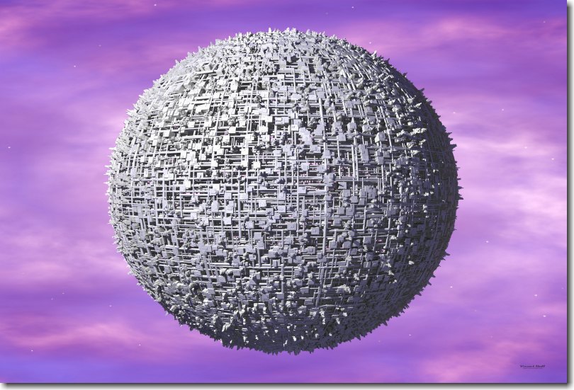 künstlicher, von menschenhand erschaffener mond mit mehreren tausend gebäuden große raumstation mit einem grauen stahl-röhren skelett